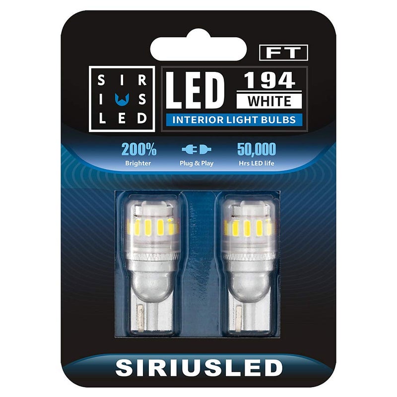 SIR IUS LED - FT- 194 912 Side Marker LED Light Car Interior, Map, Dome, Trunk, Backup Bulb High Power 3030 + 4014 SMD Super Bright Pack of 2 (White) - Image 1